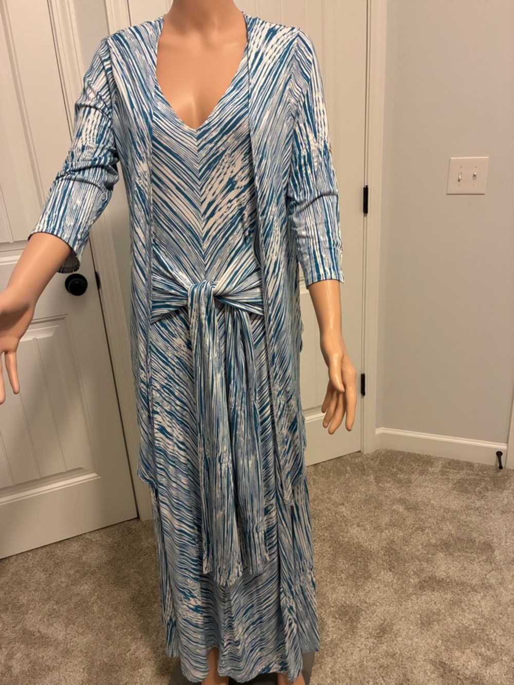 Liz Lange Blue & White V-Neck Tie-Front Maxi Dress by Liz Lange.
